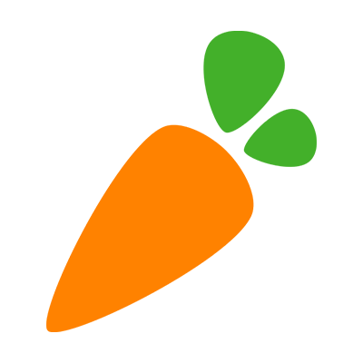 A simple illustration of an orange carrot with three green leaves on top, set against a light gray background.
